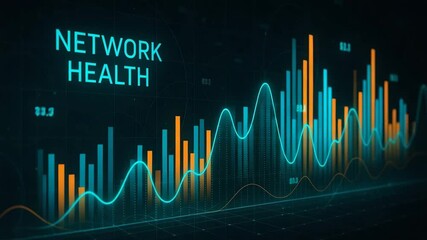 A visual representation of network health metrics displaying fluctuating graphs and data points, showcasing the importance of monitoring digital networks and performance.