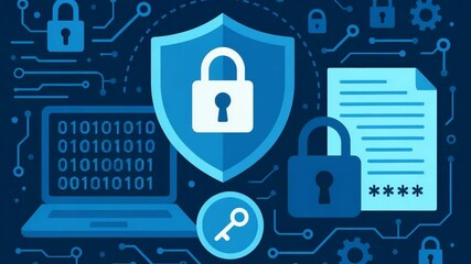 A visual representation of cybersecurity featuring a shield, padlocks, and digital elements, symbolizing data protection and information security in the modern digital age. - Powered by Adobe