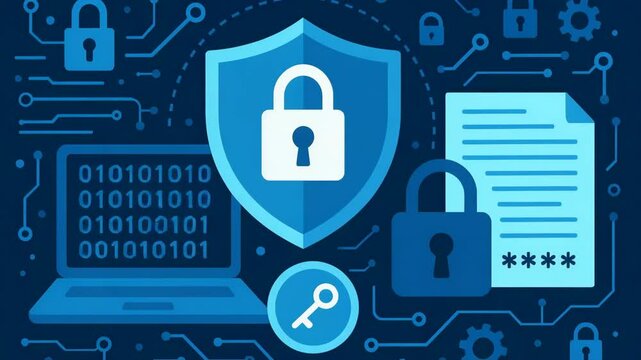 A visual representation of cybersecurity featuring a shield, padlocks, and digital elements, symbolizing data protection and information security in the modern digital age.