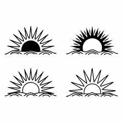 Sun rise set, sunset vector icons, sunburst rays collection	