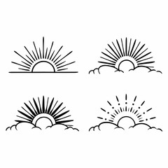 Sun rise set, sunset vector icons, sunburst rays collection	
