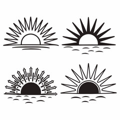 Sun rise set, sunset vector icons, sunburst rays collection	