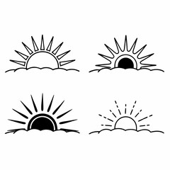 Sun rise set, sunset vector icons, sunburst rays collection	
