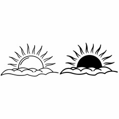 Sun rise set, sunset vector icons, sunburst rays collection	