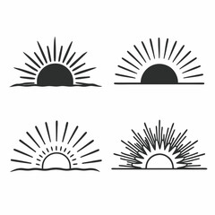 Sun rise set, sunset vector icons, sunburst rays collection	