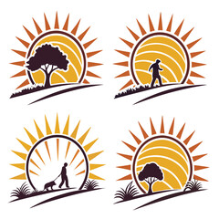 Sun rise set, sunset vector icons, sunburst rays collection	