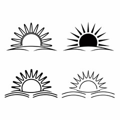 Sun rise set, sunset vector icons, sunburst rays collection	