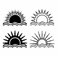 Sun rise set, sunset vector icons, sunburst rays collection	