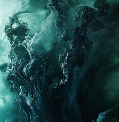 Abstract Teal and Dark Blue Fluid Art with Swirling Patterns