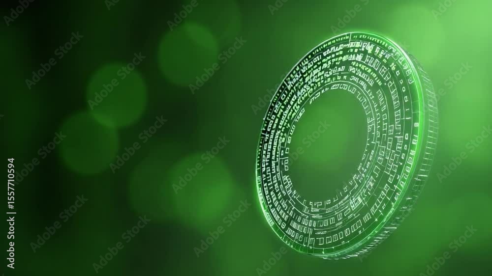 Poster Digital Circle in a Universe: A mesmerizing digital circle, glowing with data and light, floats against an ethereal background, hinting at the boundless nature of the digital realm.