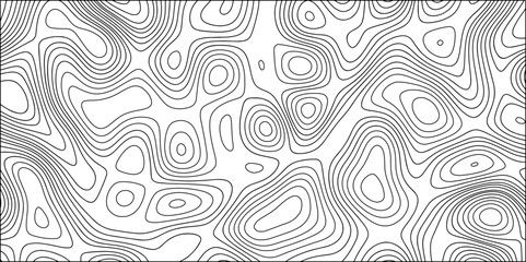 Abstract black and white contour line pattern that resembles a topographic map. Irregular, organic curves and loops with  terrain or elevation. Minimalist and monochrome, clean, scientific aesthetic