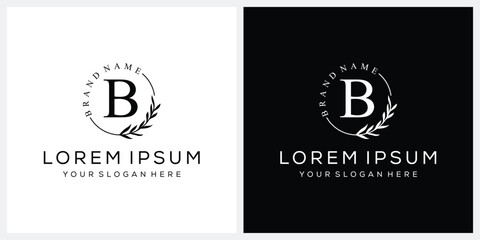 Initial letter B cosmetics fashion logo design, serif font graphic icon, leaves nature symbol concept 