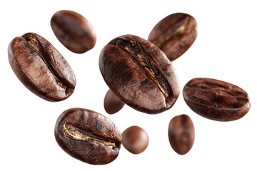 Obraz premium Roasted coffee beans falling on black background