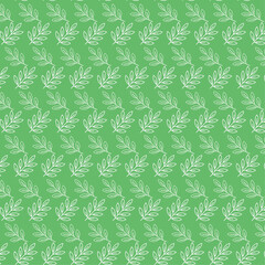Seamless White Leaf Pattern on Fresh Green Background