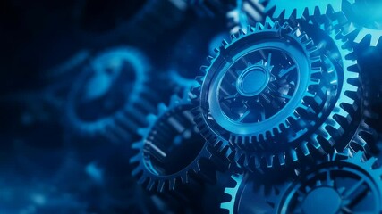 Abstract blue gear composition A close-up of blue gears interlocked in a complex machine system, symbolizing precision and efficiency, against a dark background. - Powered by Adobe