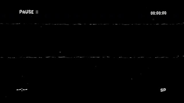VHS tape pause screen video show on black background. 4k video resolution.