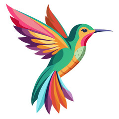 Obraz premium A colorful hummingbird in mid-flight, bright feathers, vector illustration, PNG with transparent background
