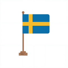 Small Swedish flag displayed on a wooden stick highlights Scandinavian culture in a minimalist design style