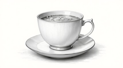 Sketch of a coffee cup and saucer, elegant design reflecting warmth and comfort