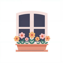 Bright window box displays vibrant flowers, adding charm to a minimalist design with a clean aesthetic