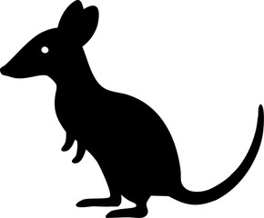 A cute black kangaroo and baby silhouette vector illustration depicts the wild mammal with a funny tail, like a cartoon rabbit or pet cat