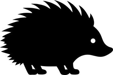 Cute hedgehog animal silhouette vector illustration on a black background