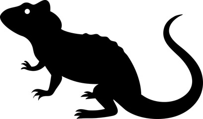 Vector illustration of a black and white lizard silhouette, like a cartoon reptile or dinosaur