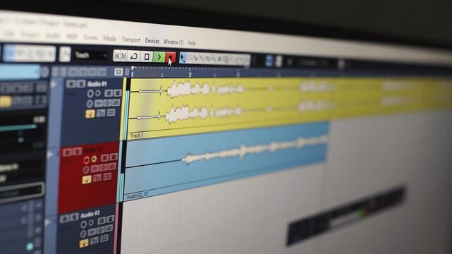 Close-Up of DAW Screen Recording Music in Timeline &ndash; Digital Music Production in Progress