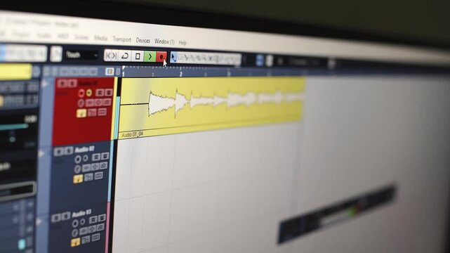 Close-Up of DAW Screen Recording Music in Timeline &ndash; Digital Music Production in Progress