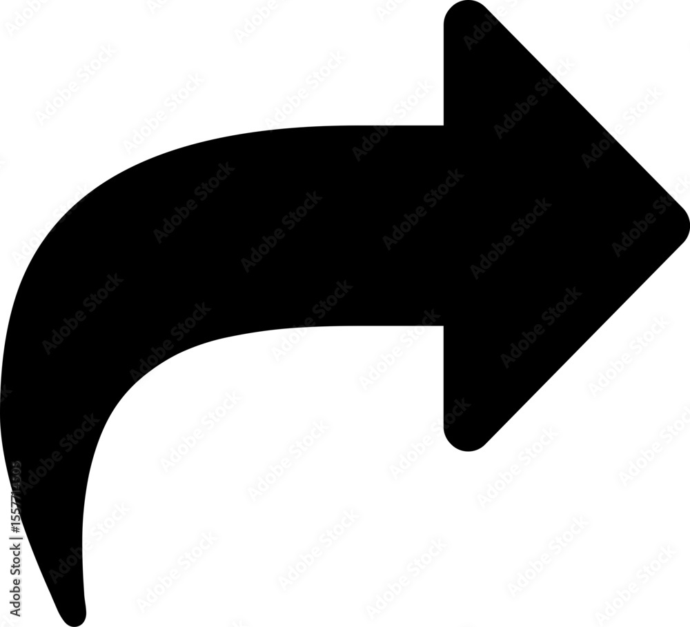 Poster black curved arrow pointing rightward with a sharp head and a smooth rounded tail design element ima