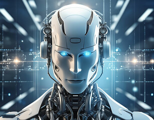 Explore a 3D rendering of a futuristic droid robot, symbolizing technology development and advancements in artificial intelligence AI.