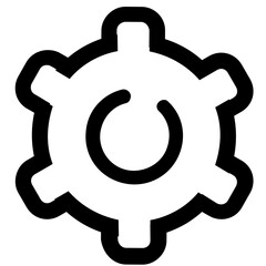 Illustration of a black and white gear with a circular arrow inside representing a process icon