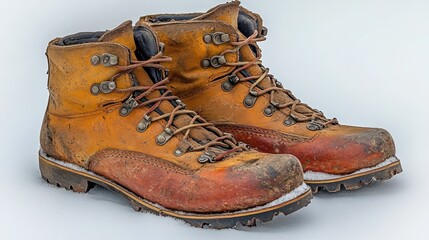 Worn hiking boots, showing signs of use