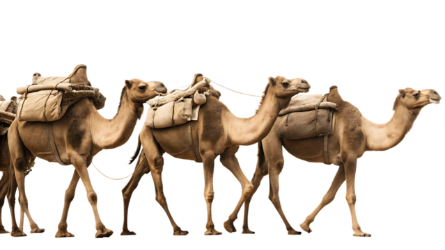  camel train isolated on white background PNG, AI GENERATED