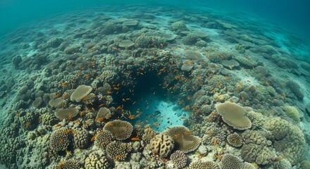 Naklejka premium Vibrant Underwater Coral Reef Ecosystem with Fish