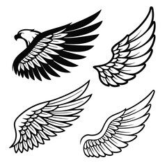 Set of wings icons. Wings icons. Bird wings, angel wings elements. Wing collection in different shape. Wings badges. Vector illustration