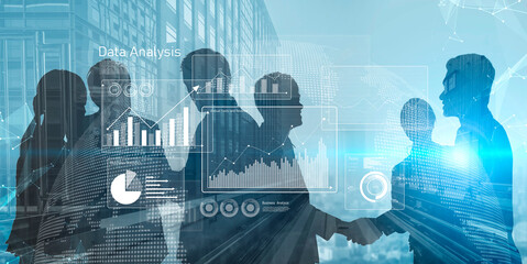 Business data analysis dashboard showing charts, statistics, and performance metrics for...
