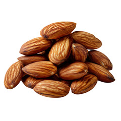 A piled heap of raw almonds isolated on transparent background