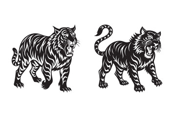 Wild African tiger silhouette with bold black and white stripes, a perfect vector illustration for nature and safari-themed designs