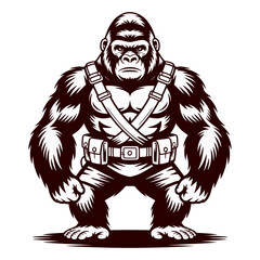 Fototapeta premium Military Gorilla in Combat Gear: Powerful, Determined, Isolated Vector
