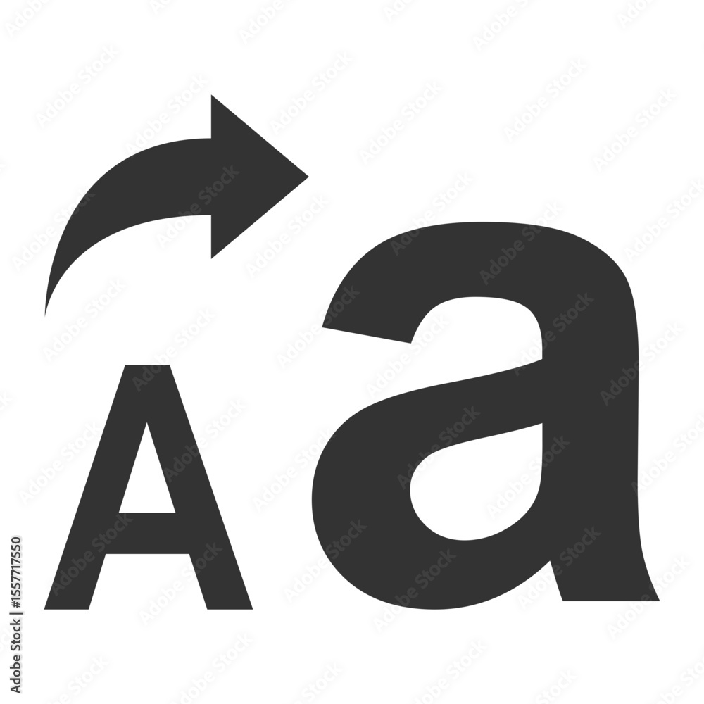 Poster icon representing changing text case from uppercase a to lowercase a with a curved arrow