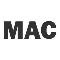 Bold dark gray letters mac on a solid black background for branding