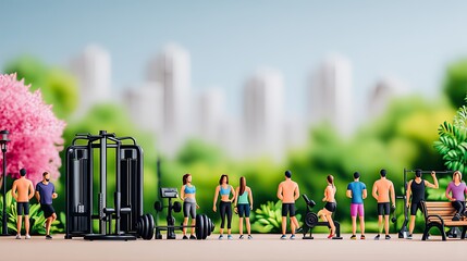 Miniature Fitness Enthusiasts Exercising in a City Park