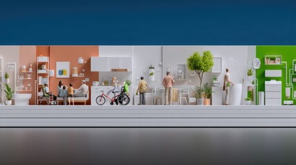 Miniature Illustration of Daily Life in a Modern Home