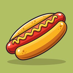 A juicy hotdog with mustard on top, cartoon vector food style, transparent background PNG
