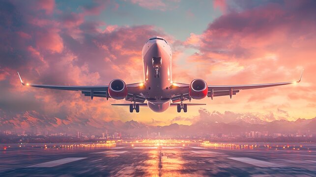 "Vintage Airplane Taking Off at Sunset"