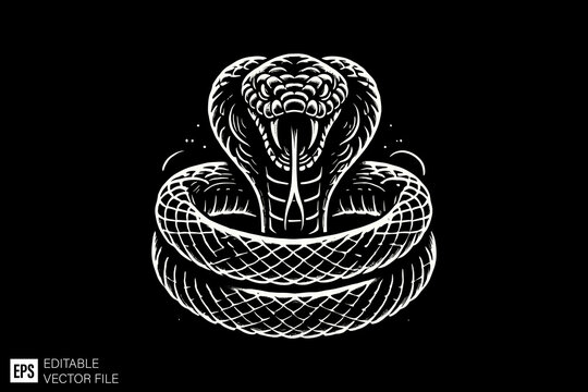 dark art snake illustration black and white design in black background