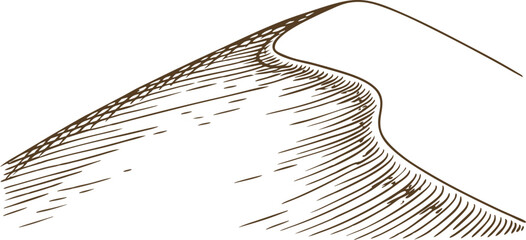 Minimalist sand dune line art simple abstract desert landscape, curved hill sketch with flowing contour lines