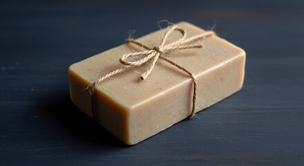 Wrapped Soap Bar on Dark Surface for Spa and Aromatherapy