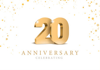 Anniversary 20. gold 3d numbers. Poster template for Celebrating 20th anniversary event party. Vector illustration